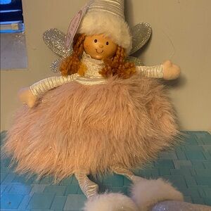Pink Fairy ornament  Plush with ceramic face 6’